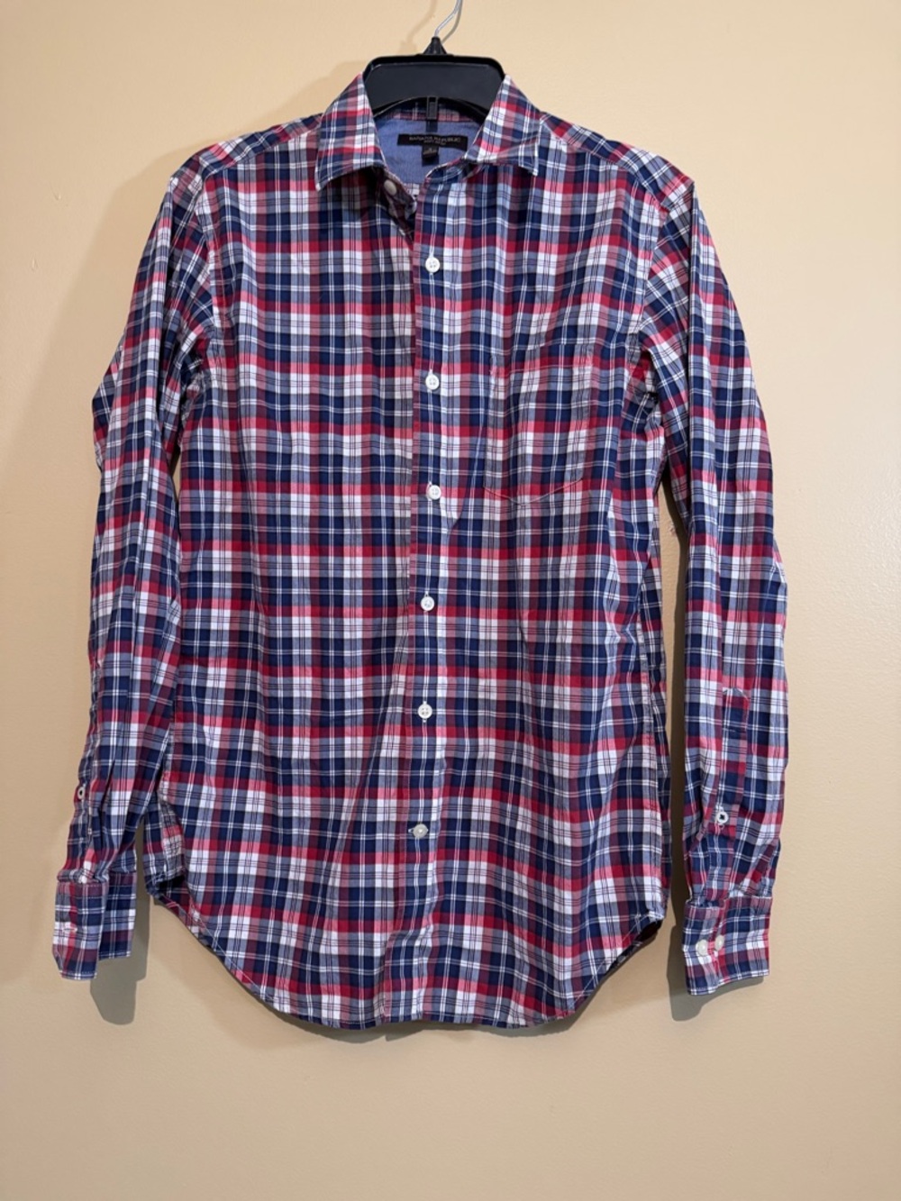 Banana Republic Red, Navy & White Plaid Cotton Button-Down Shirt